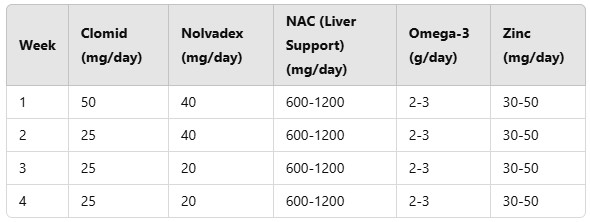 PCT Program Table After Dianabol Cycle